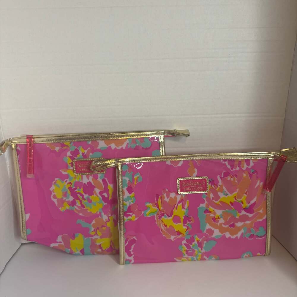 Lilly Pulitzer for Estée Lauder Pink Floral PVC Makeup Cosmetic Bag - Picture 2 of 6